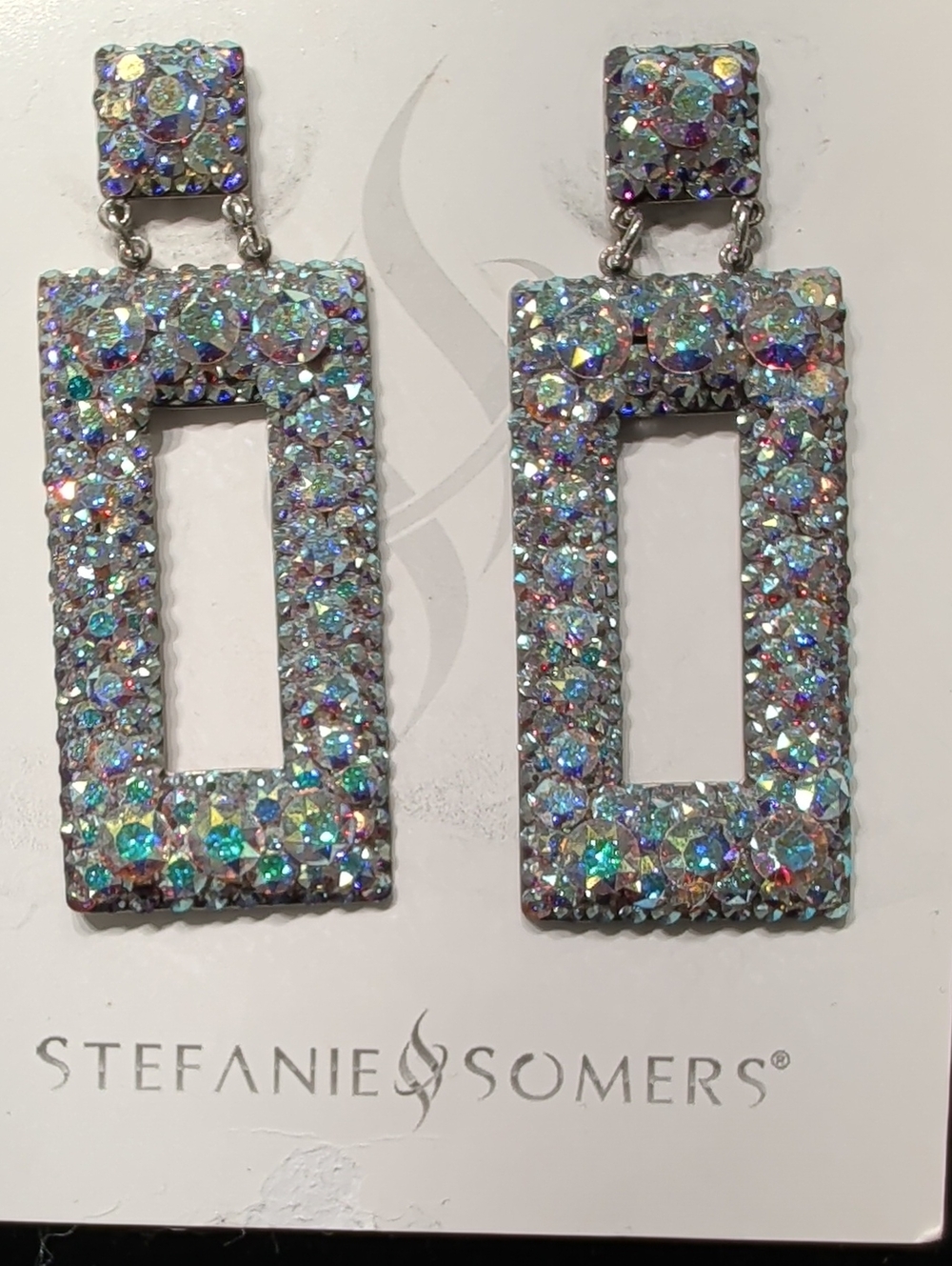 Aurora Crystal Rectangle Drop Earrings - Silver